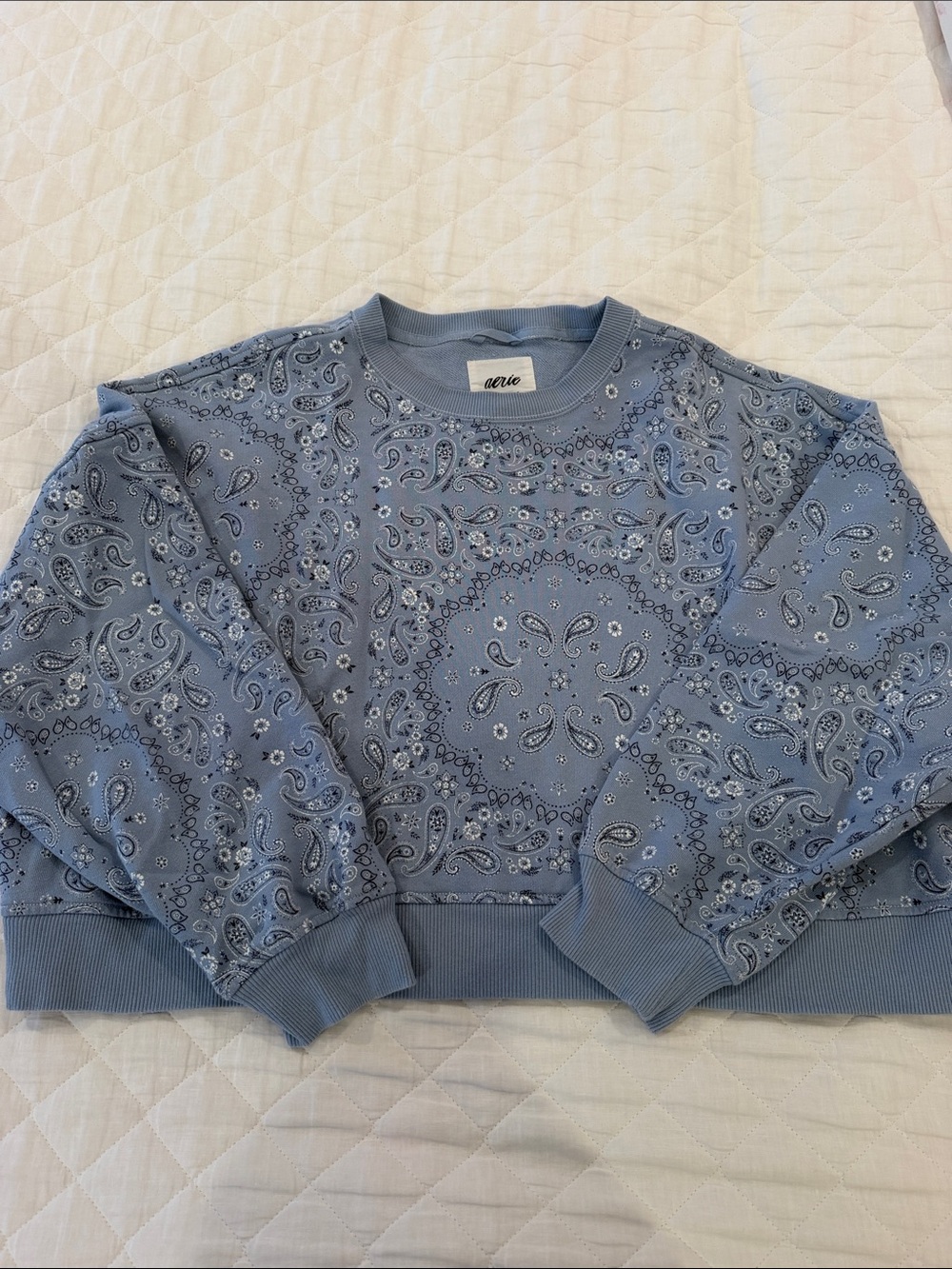 aerie Light Blue Paisley Crewneck Sweatshirt